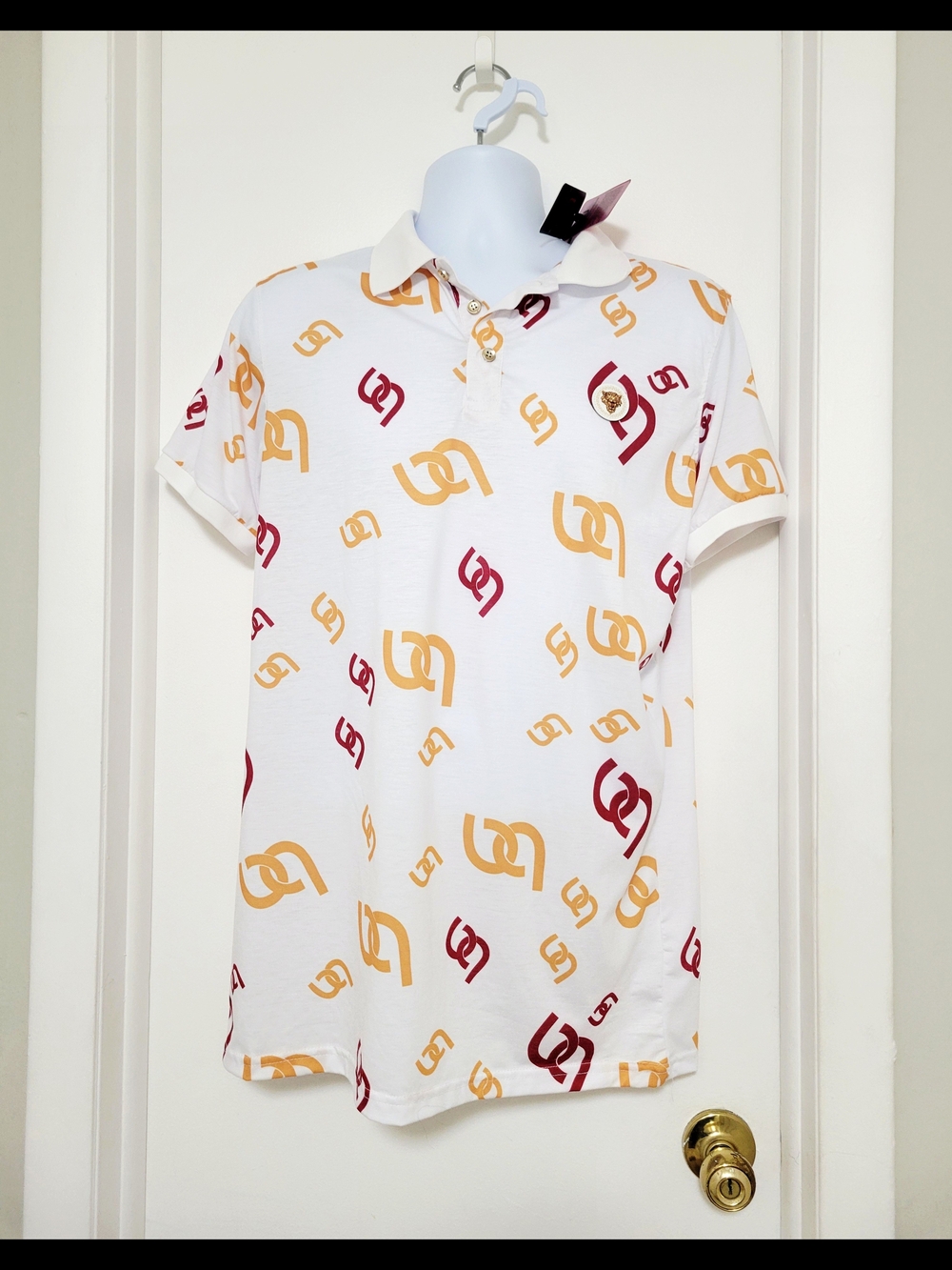Men's Bourgeois Avenue Polo Shirt with Red & Gold Logo Print